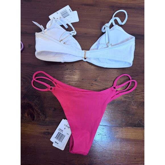 L*Space Ribbed Helena Bikini Top White & Wilder Bottom Hot Pink & Purple S NWT - Picture 7 of 16